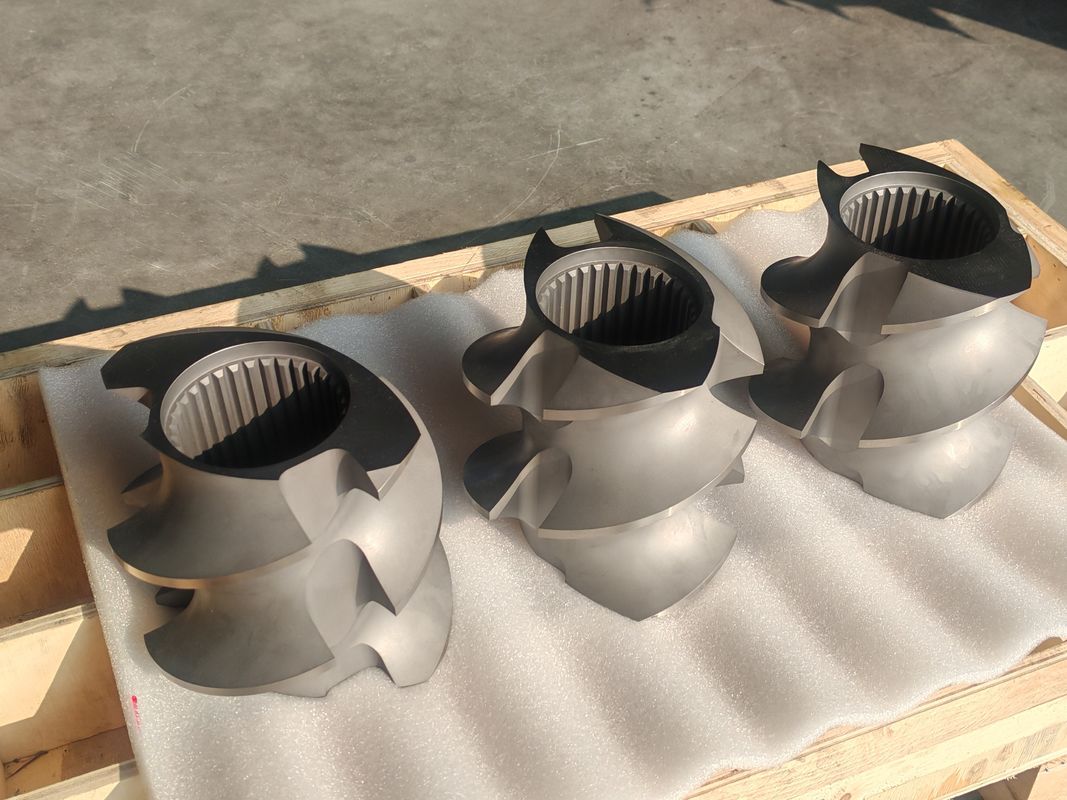 প্লাস্টিক এক্সট্রুশন লাইন স্ক্রু উপাদান 60mm-120 স্ক্রু দৈর্ঘ্য 100rpm-1200 টুইন স্ক্রু এক্সট্রুডার মেশিনের জন্য স্ক্রু গতি