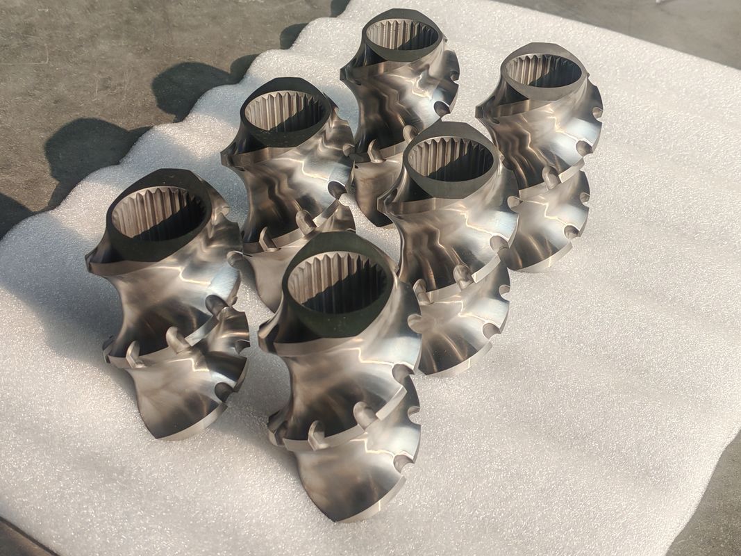 প্লাস্টিক এক্সট্রুশন লাইন স্ক্রু উপাদান 60mm-120 স্ক্রু দৈর্ঘ্য 100rpm-1200 টুইন স্ক্রু এক্সট্রুডার মেশিনের জন্য স্ক্রু গতি