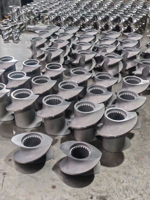 প্লাস্টিক এক্সট্রুশন লাইন স্ক্রু উপাদান 60mm-120 স্ক্রু দৈর্ঘ্য 100rpm-1200 টুইন স্ক্রু এক্সট্রুডার মেশিনের জন্য স্ক্রু গতি