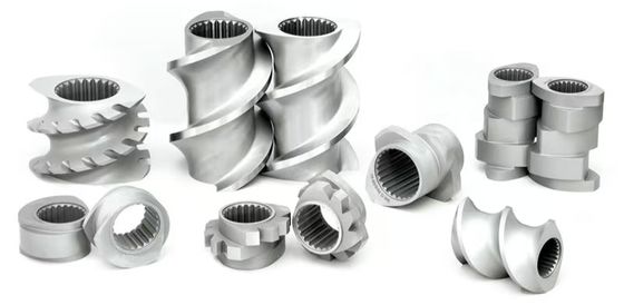 কো-রোটেটিং টুইন স্ক্রু এক্সট্রুডার মেশিন পার্টস শ্যাফ্ট স্ক্রু সেগমেন্ট ব্যারেল এবং সাইড ফিডার ইউএসডি লিথিয়াম ব্যাটারি মেশিনের জন্য